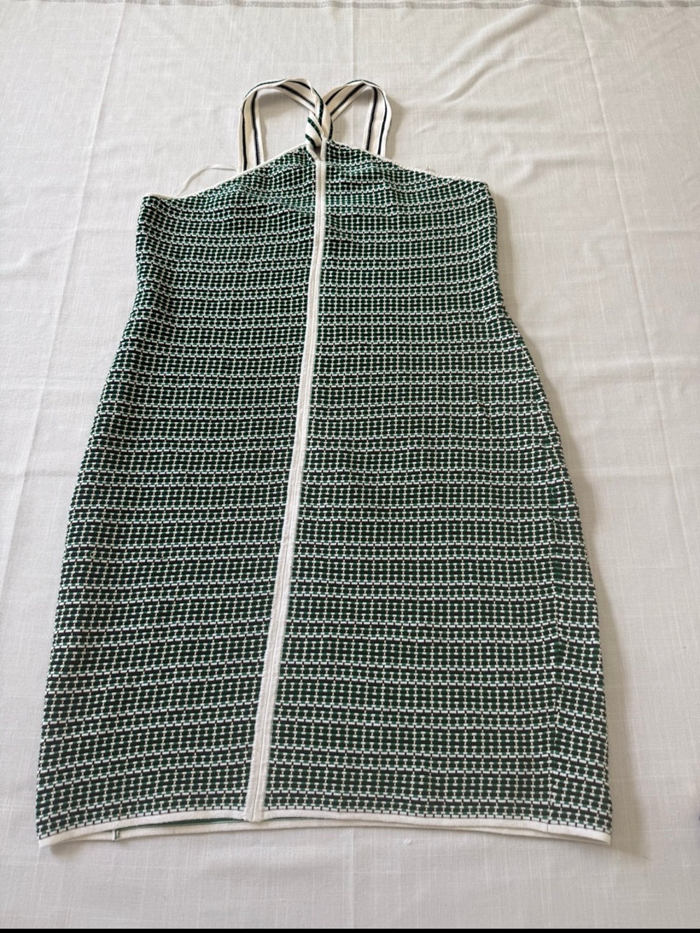 Etcetera Green White Bodycon Dress Cove Halter Neck Womens Stretch Size M